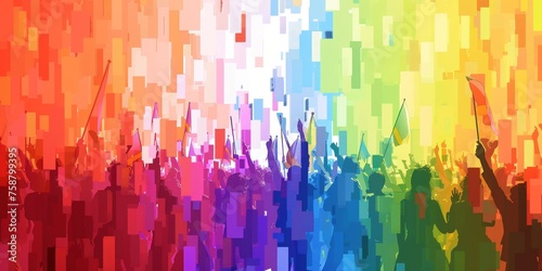 LGBT parade with flags Generative AI photo