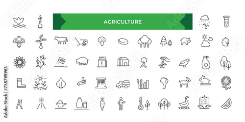 Agriculture technology and innovation, agritech concept, automation system, yield improvement. Outline symbol collection.