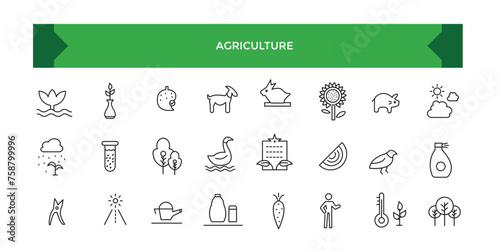 Agriculture technology and innovation, agritech concept, automation system, yield improvement. Outline symbol collection.