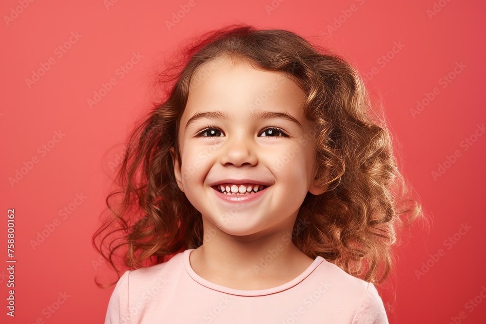 Portrait of a cute little girl with curly hair on a red background Portrait of a cute little girl with curly hair on a red background