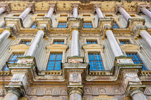 Detail of the facade of the Plumlov palace in Plumlov. Czech Republic. Castle of of French Versailles type photo
