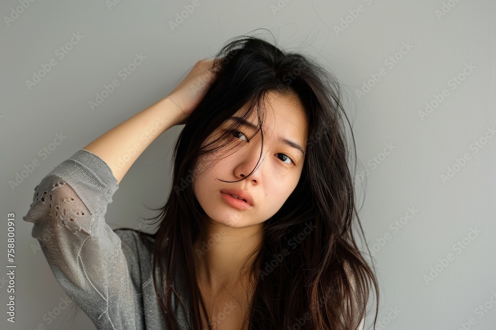 seductive asian woman with a hand in her hair seductive asian woman with a hand in her hair