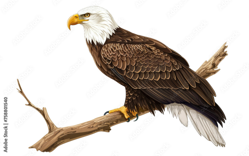 Obraz premium Perched Eagle: A Branch's Guardian isolated on transparent Background