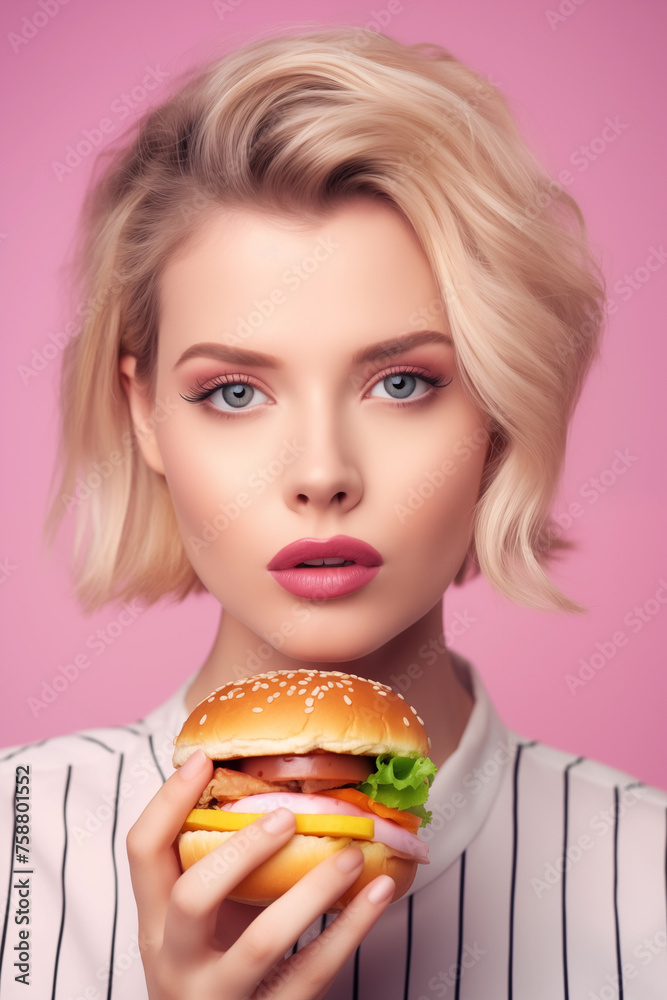 Pretty woman with hamburger