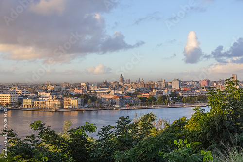 Overview of Havana city from the exterior of the renowned sculpture known as the cristo de la Habana - Cuba.
