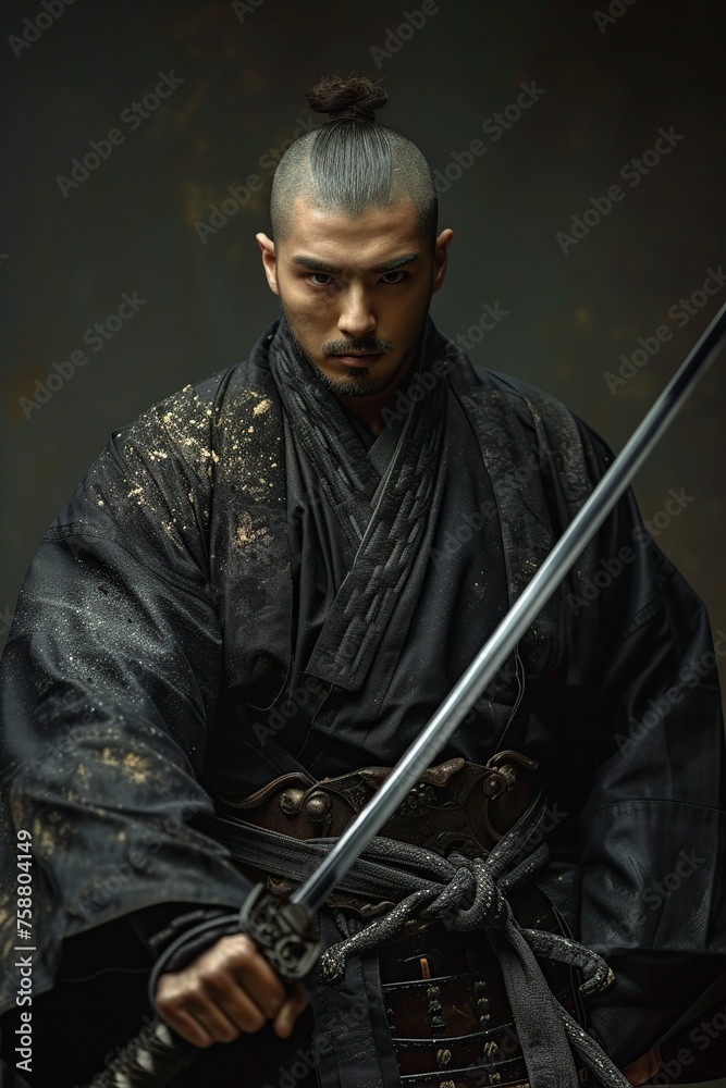 Fototapeta premium samurai practicing martial arts with a katana