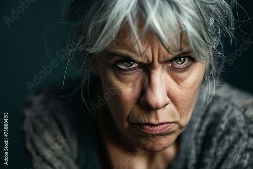mature adult woman is beside herself with anger