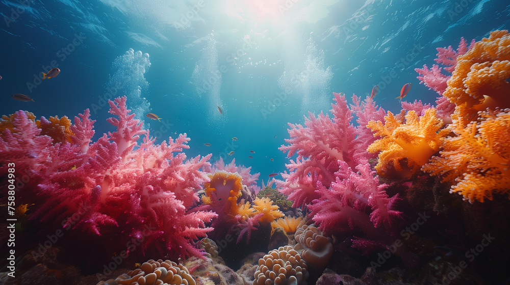 coral reef with fish and fauna