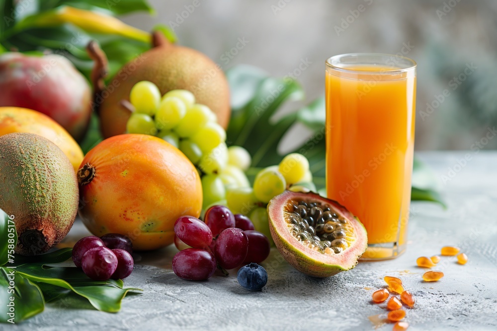 tamarind juice and fresh fruits on a white table tamarind juice and fresh fruits on a white table