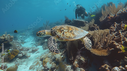sea turtle near the reefs