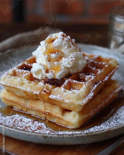 A delicious serving of waffles on a plate