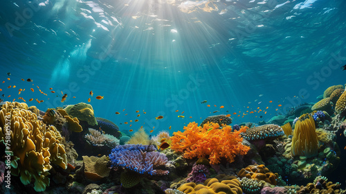 underwater photography of coral reefs with fish and fauna © Artem