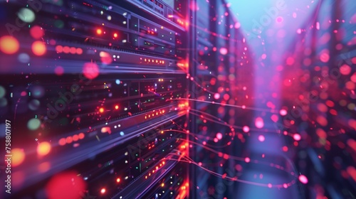 A network of servers and data centers connected via fiber optic cables, symbolizing the concept of cloud computing technology and data storage, Cloud computing infrastructure concept photo