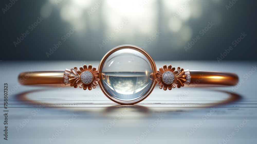 Luxury jewelry concept. Beautiful ring with gemstones on clean podium in studio. - obrazy, fototapety, plakaty 