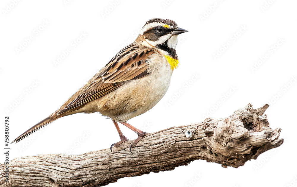 Perched Horned Lark on a Twig isolated on transparent Background
