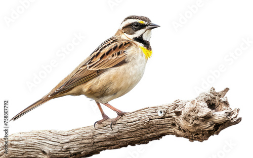 Perched Horned Lark on a Twig isolated on transparent Background