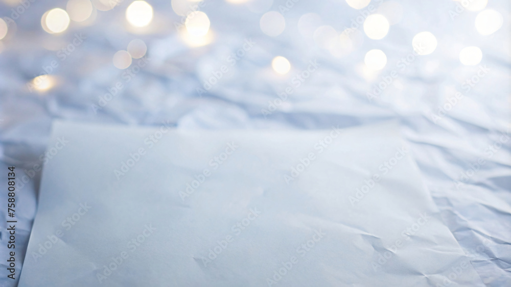 Blue Bokeh Background with Blank Paper Blue Bokeh Background with Blank Paper