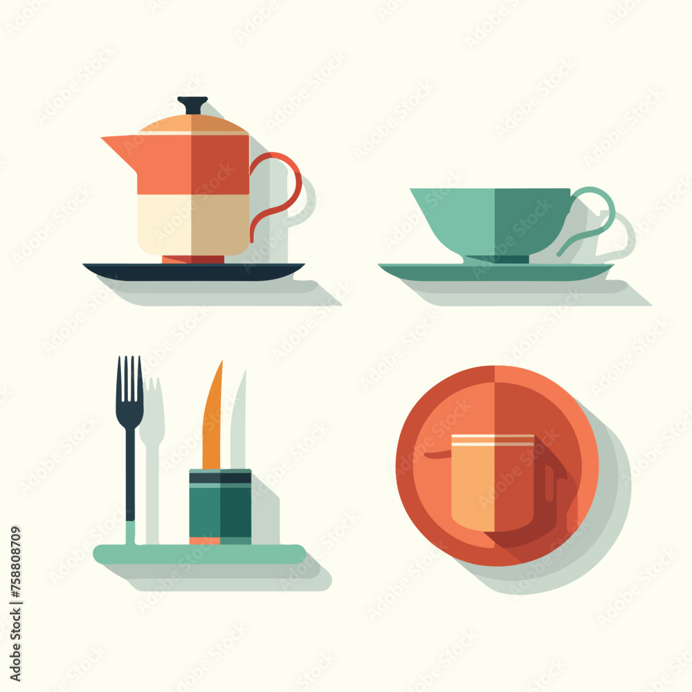 Flat modern design with shadow icons tableware flat