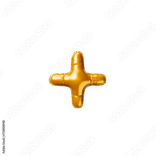 Golden balloon plus sign. 3d render illustration