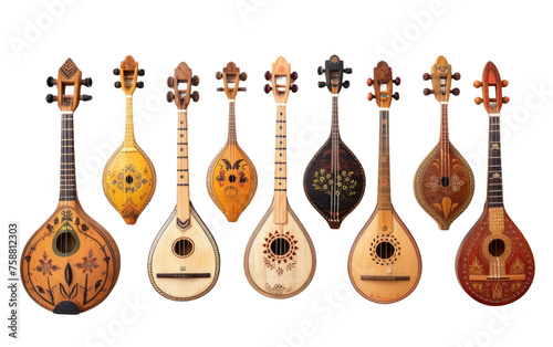 Bouzouki Delights: A Selection of Musical Playthings isolated on transparent Background