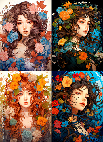 A unique art style inspired by the works of Or Woman depicted with flowers in a creative and artistic way. Ideal for those who appreciate original and creative works of art. © na9179126124