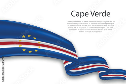 Abstract Wavy Flag of Cape Verde on White Background
