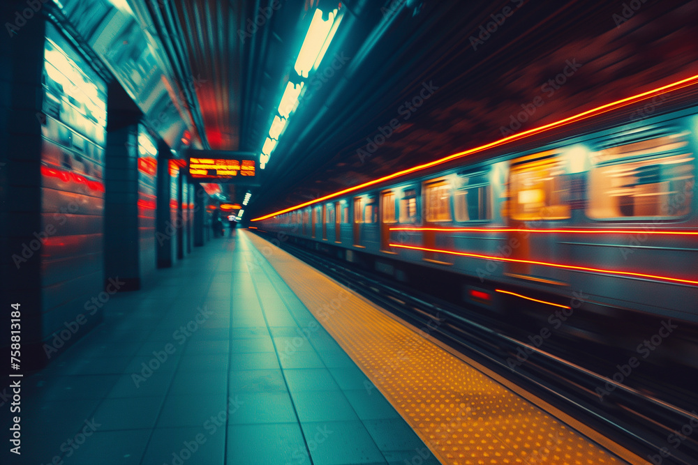 Metro train station motion blur background