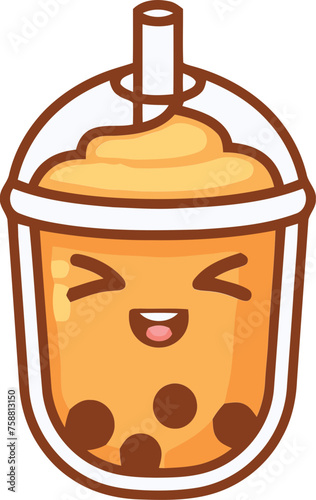 cute bubble tea with kawaii cartoon face illustration