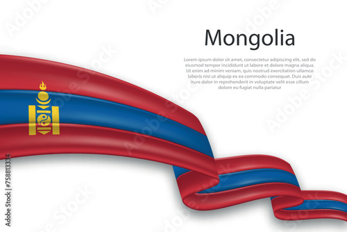 Abstract Wavy Flag of Mongolia on White Background