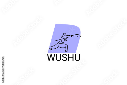 wushu sport vector line icon. sportman, fighting stance. sport pictogram illustration.