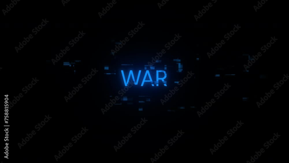 War text with screen effects of technological failures. Spectacular screen glitch with various kinds of interference. Looped War text with screen effects of technological failures. Spectacular screen glitch with various kinds of interference. Looped