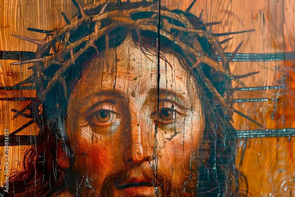 A Classic style painting of depiction of Jesus expressing the profound narrative of Easter, encapsulating the themes of suffering, resurrection, faith, spirituality, and divine trust.