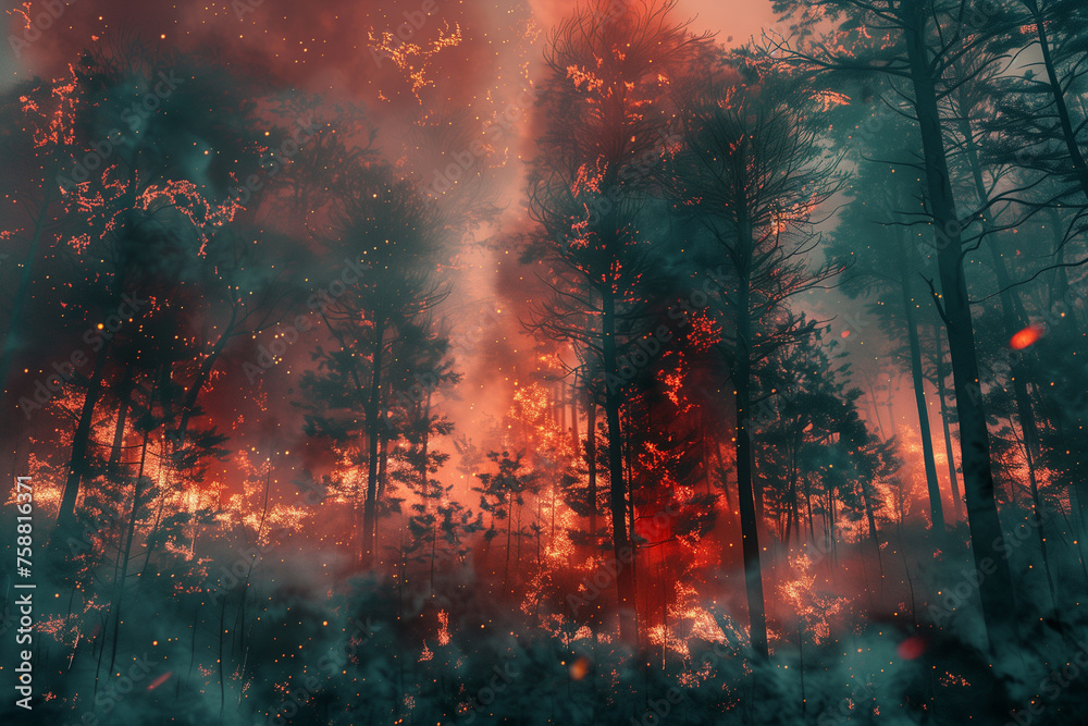 Raging Forest Fire Showing Trees on Fire - Abstract Photography