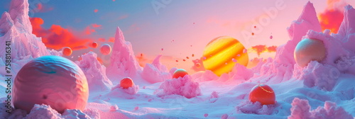 ice cream cosmos where planets made of pastel scoops orbit a candy sun, creating a delectable and whimsical universe.