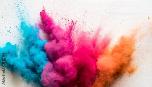 multicolored dust and smoke on white background happy holi indian concept photo