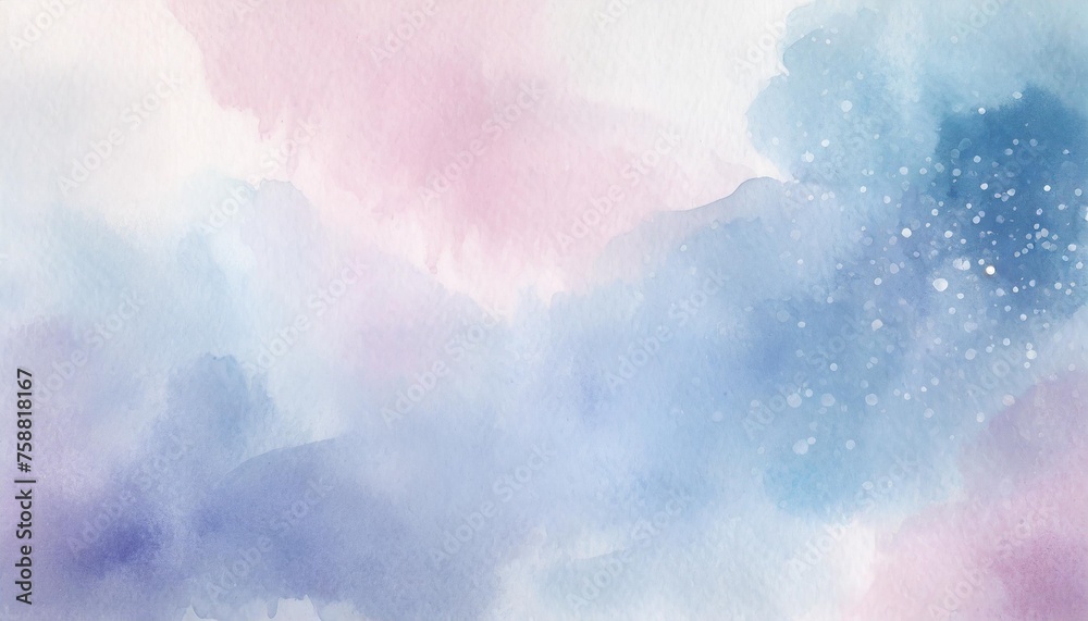 watercolor background in blue pink and purple colors soft pastel color splash and blotches with fringe bleed painting on paper texture