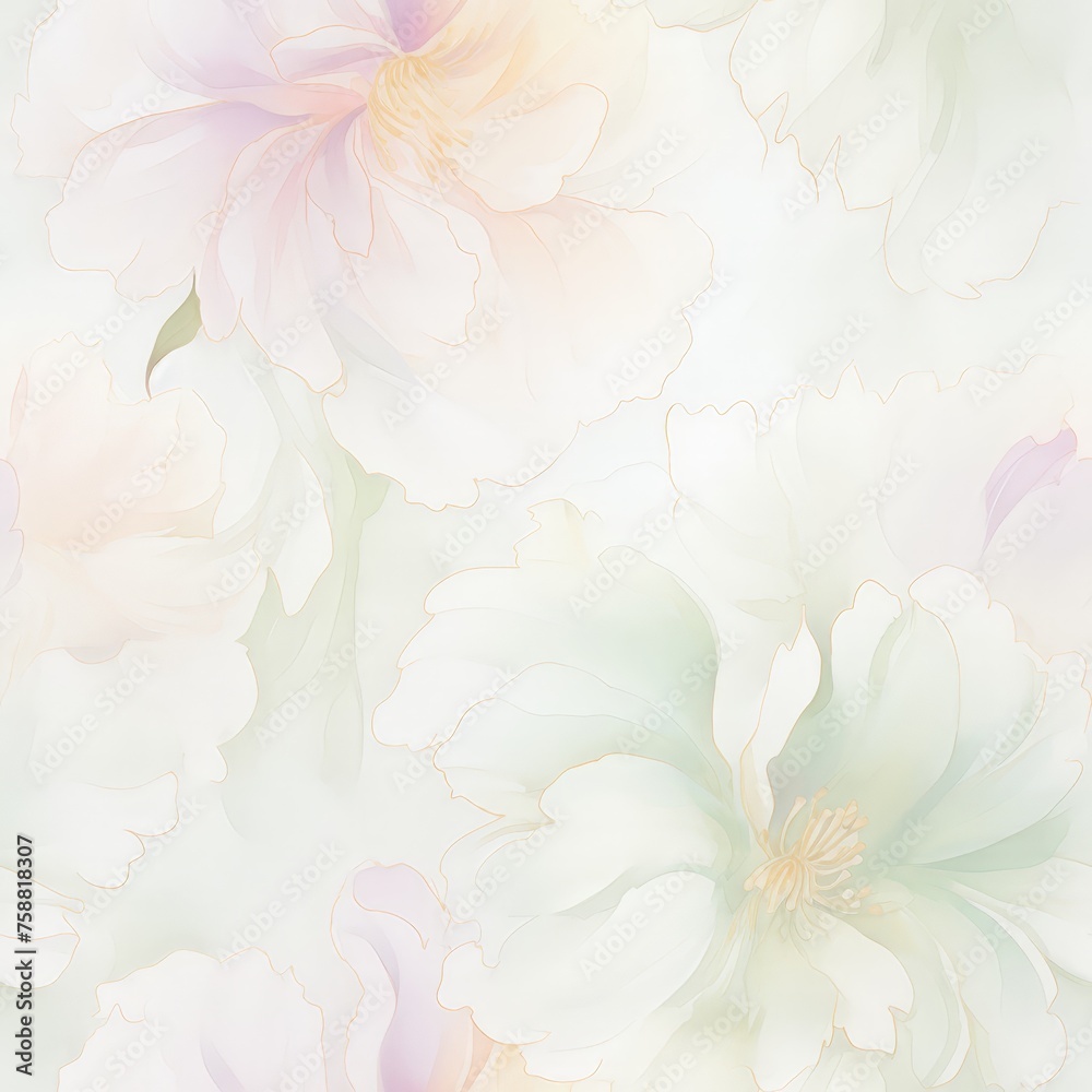 Delicate white and pink flower petals in close up, showcasing intricate details and subtle color variations