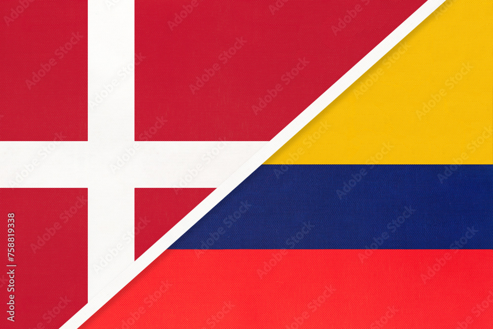 Fototapeta premium Denmark and Colombia, symbol of country. Danish vs Colombian national flags.