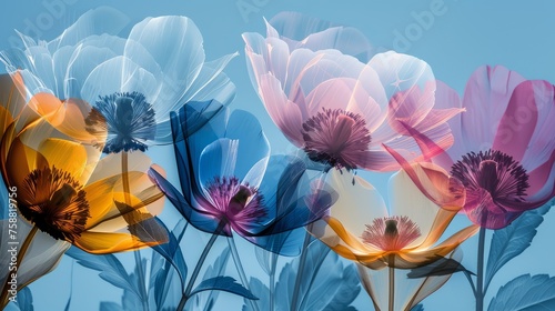 Art background with transparent x-ray flowers. Blooming flowers. Beautiful floral backdrop © vannet
