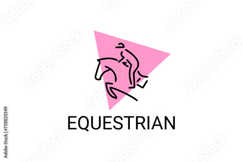 equestrian sport vector line icon. athlete riding a horse sport pictogram, vector illustration.