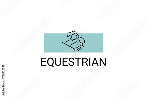 equestrian sport vector line icon. athlete riding a horse sport pictogram, vector illustration.