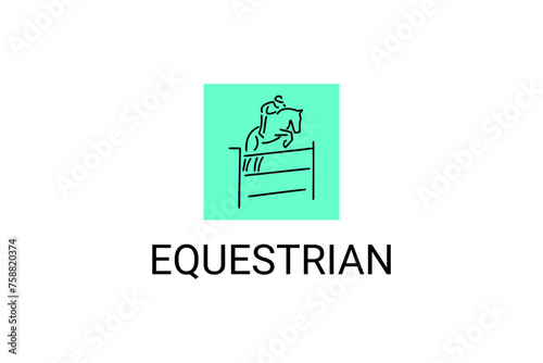 equestrian sport vector line icon. athlete riding a horse sport pictogram, vector illustration.