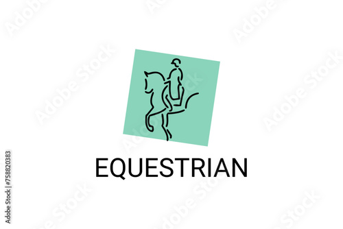 equestrian sport vector line icon. athlete riding a horse sport pictogram, vector illustration.