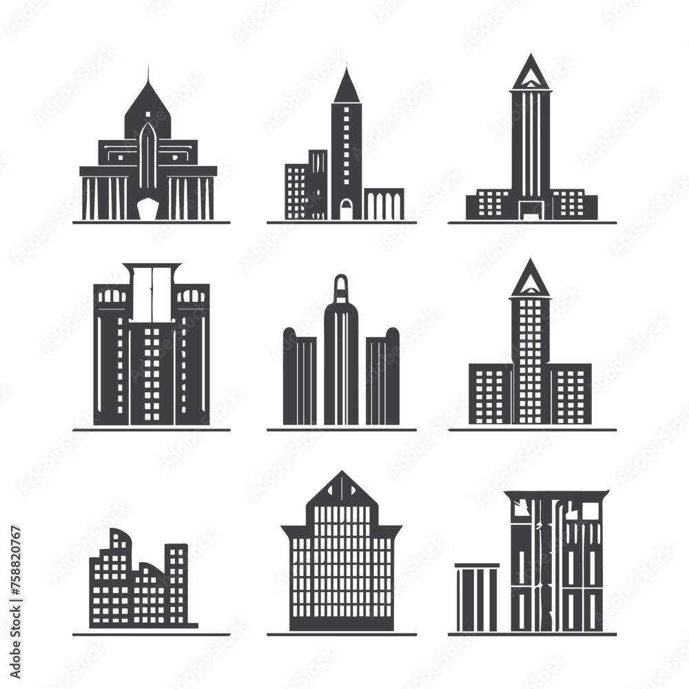 Obraz premium Real state logo set design, black vector icon.