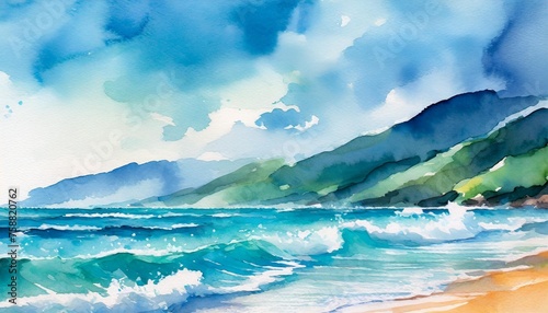 the artist used a combination of the background s serene sky and the sea s peaceful waves to create a watercolor design that featured a beautiful pattern of blue splashes and a texture remin