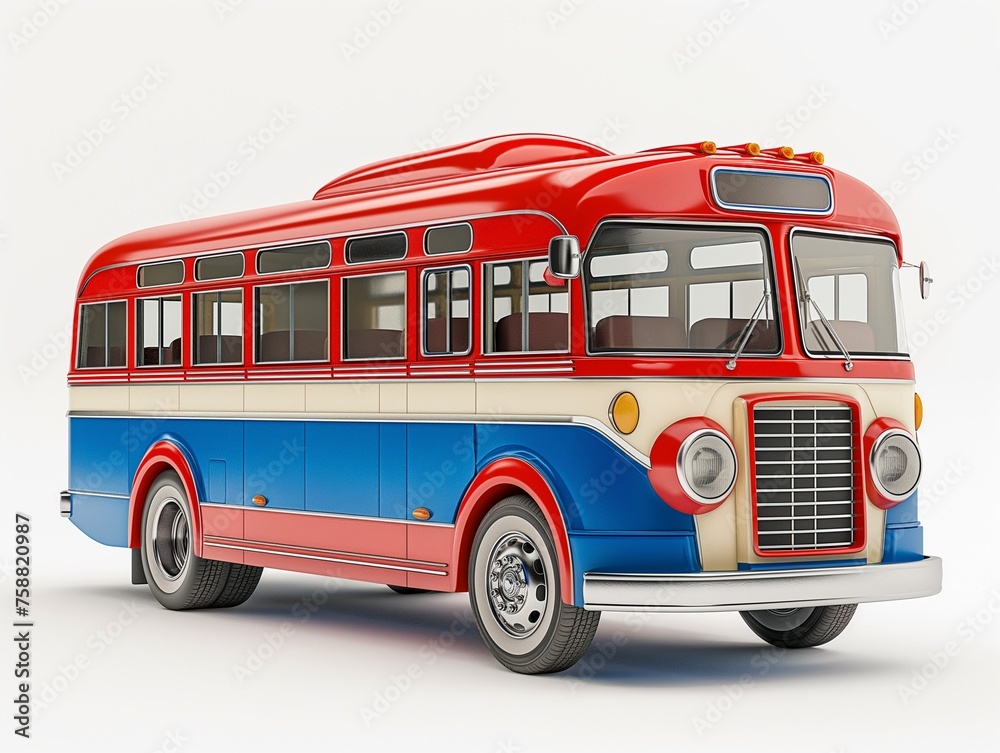 Old red bus isolated on white background