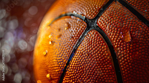 A close-up of a basketball with sharp textures and reflections, set against a bold orange backdrop, captured in stunning