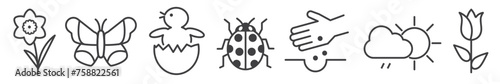 Spring symbols - isolated seasons vector thin line icon set