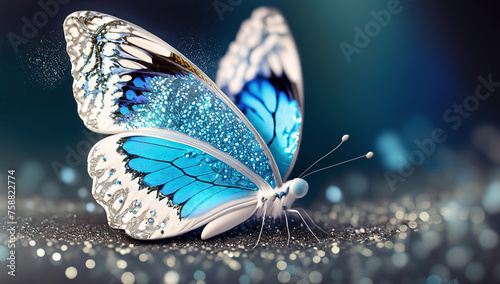Macro papillon, broche bleue photo