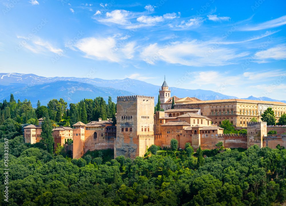 The Alhambra Fortress in Granada, Spain. A historical monument of Islamic architecture. 